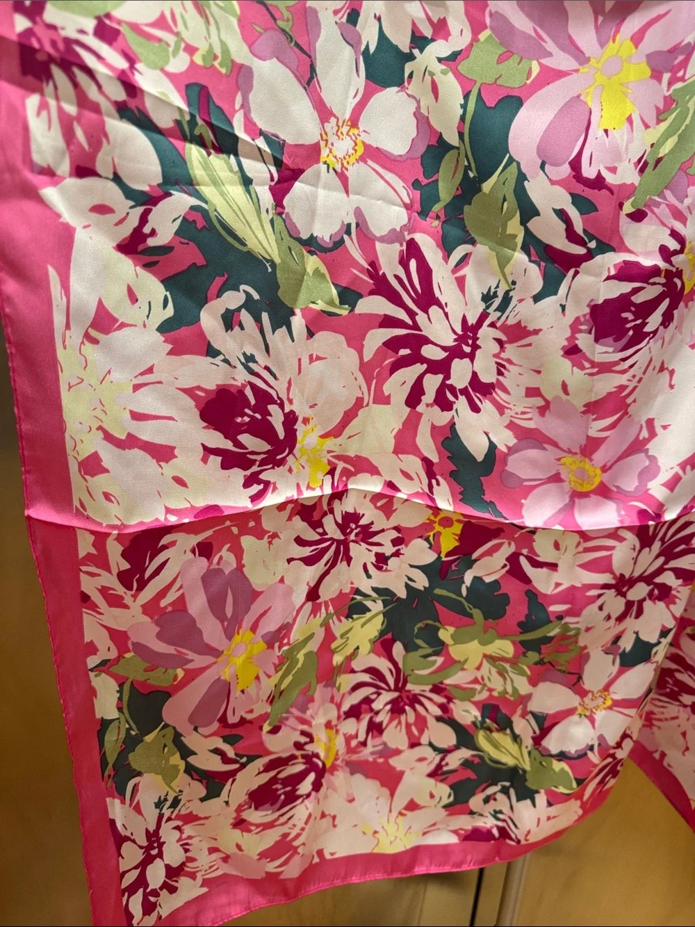 Bright Pink Floral Silk Scarf NWOT